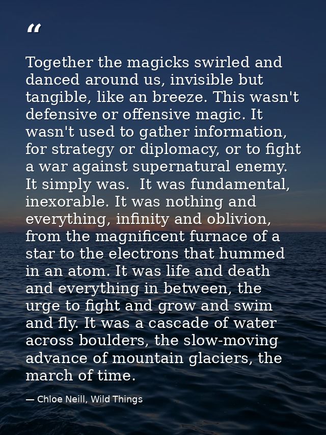Together the magicks swirled and danced around us, invisible but tangible, like an breeze. This wasn't defensive or offe — Chloe Neill, Wild Things