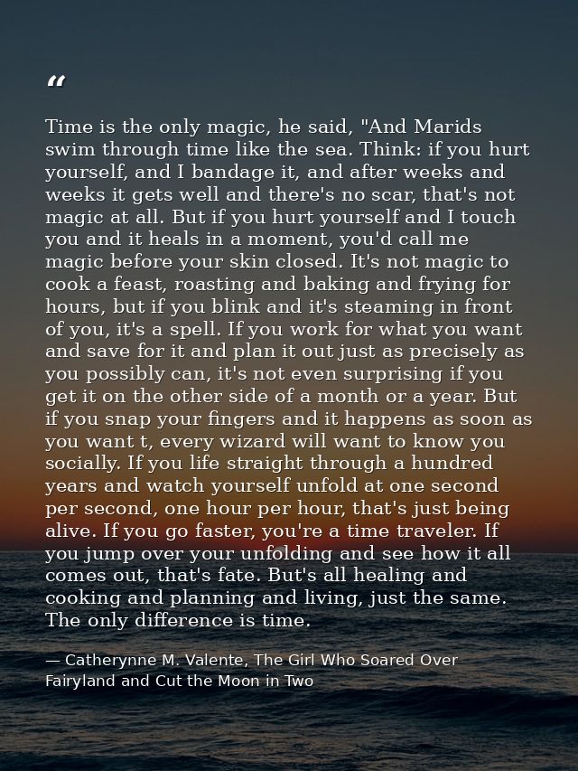 Time is the only magic, he said, "And Marids swim through time like the sea. Think: if you hurt yourself, and I bandage  — Catherynne M. Valente, The Girl Who Soared Over Fairyland and Cut the Moon in Two