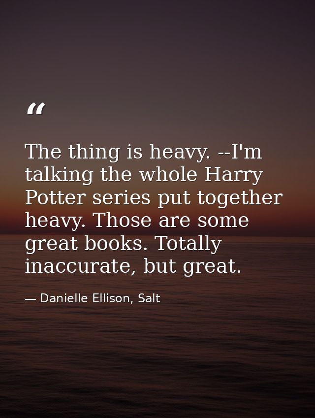 The thing is heavy. --I'm talking the whole Harry Potter series put together heavy. Those are some great books. Totally  — Danielle Ellison, Salt