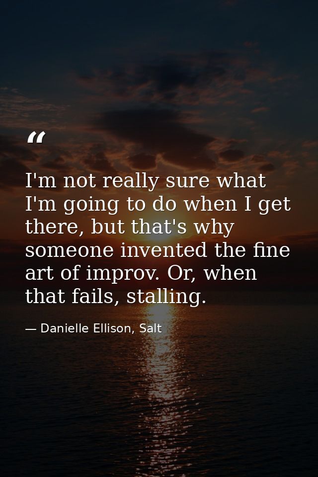 I'm not really sure what I'm going to do when I get there, but that's why someone invented the fine art of improv. Or, w — Danielle Ellison, Salt