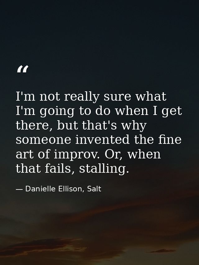 I'm not really sure what I'm going to do when I get there, but that's why someone invented the fine art of improv. Or, w — Danielle Ellison, Salt