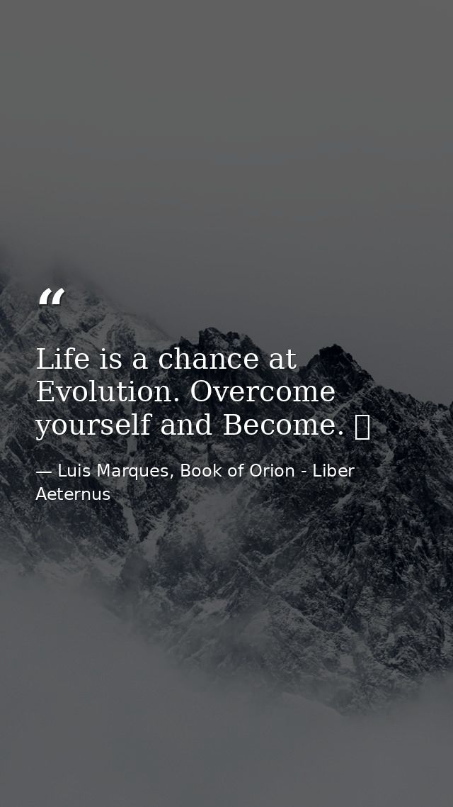 Life is a chance at Evolution. Overcome yourself and Become. ☥ — Luis Marques, Book of Orion - Liber Aeternus