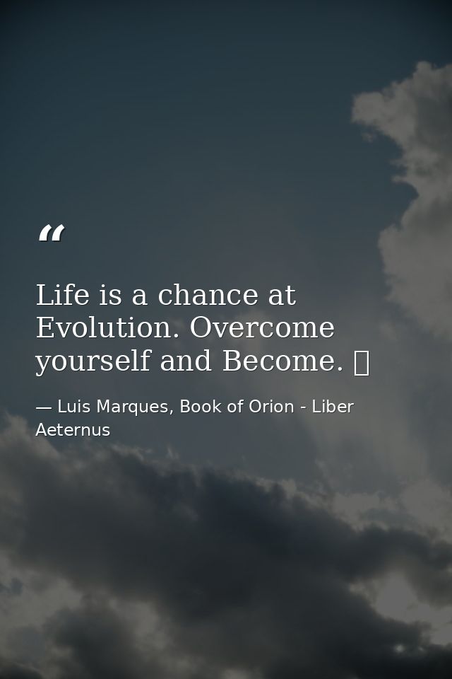 Life is a chance at Evolution. Overcome yourself and Become. ☥ — Luis Marques, Book of Orion - Liber Aeternus
