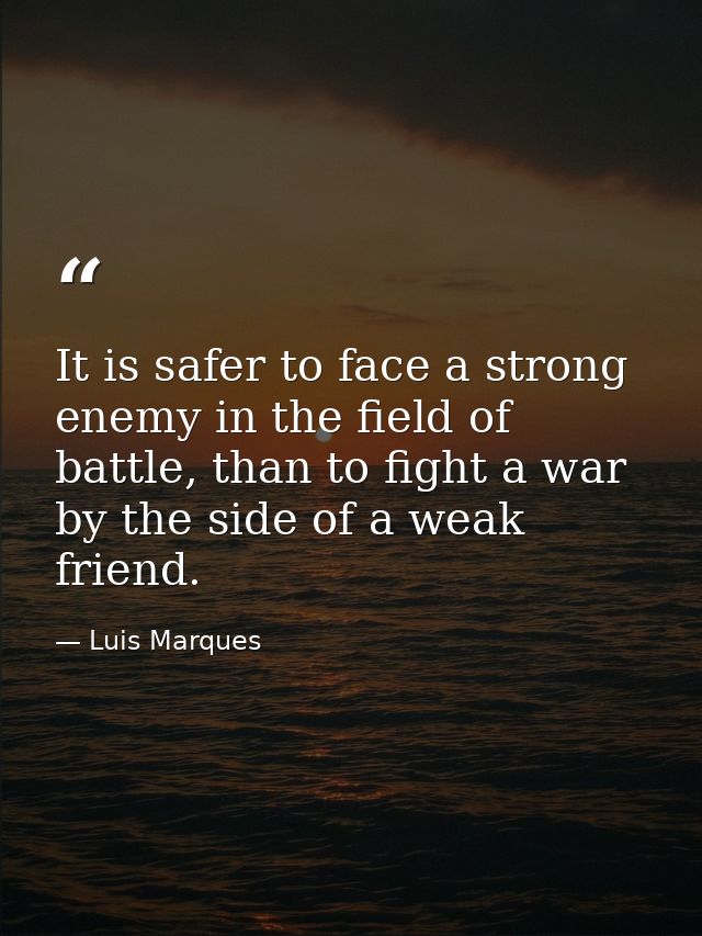 It is safer to face a strong enemy in the field of battle, than to fight a war by the side of a weak friend. — Luis Marques