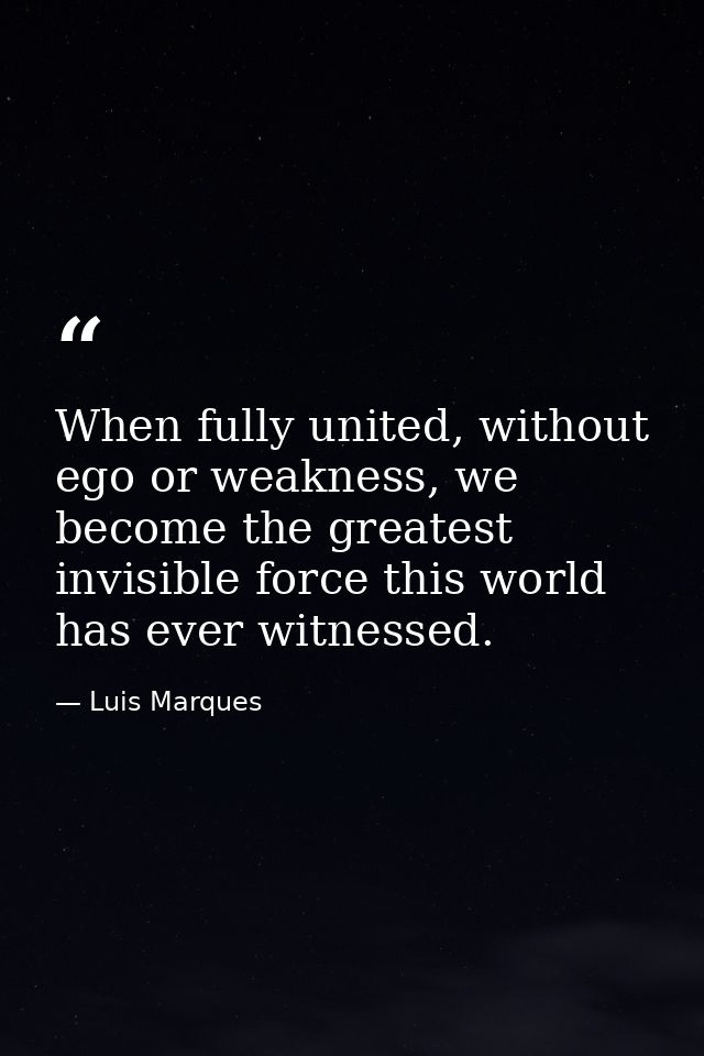 When fully united, without ego or weakness, we become the greatest invisible force this world has ever witnessed. — Luis Marques