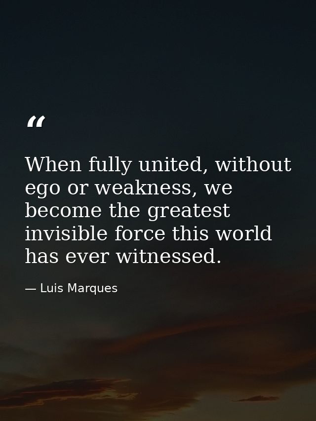 When fully united, without ego or weakness, we become the greatest invisible force this world has ever witnessed. — Luis Marques