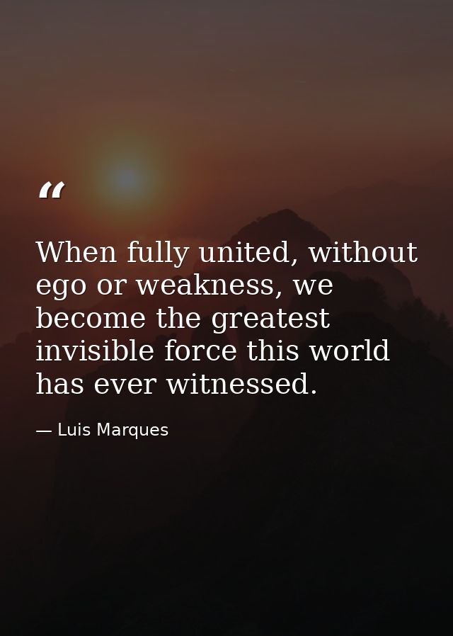 When fully united, without ego or weakness, we become the greatest invisible force this world has ever witnessed. — Luis Marques