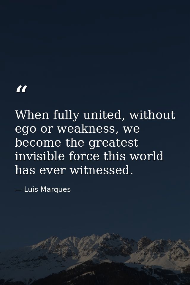 When fully united, without ego or weakness, we become the greatest invisible force this world has ever witnessed. — Luis Marques