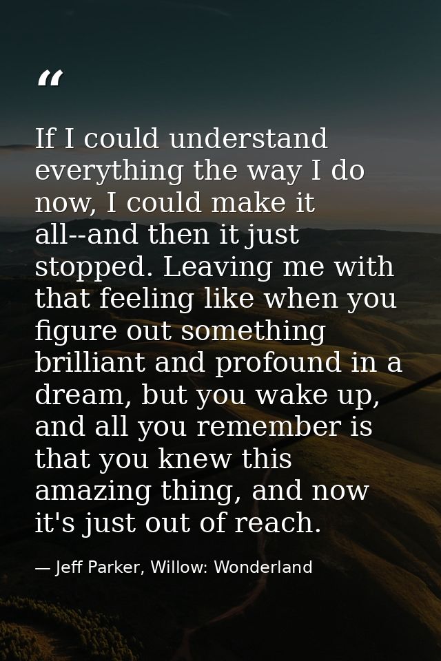 If I could understand everything the way I do now, I could make it all--and then it just stopped. Leaving me with that f — Jeff Parker, Willow: Wonderland