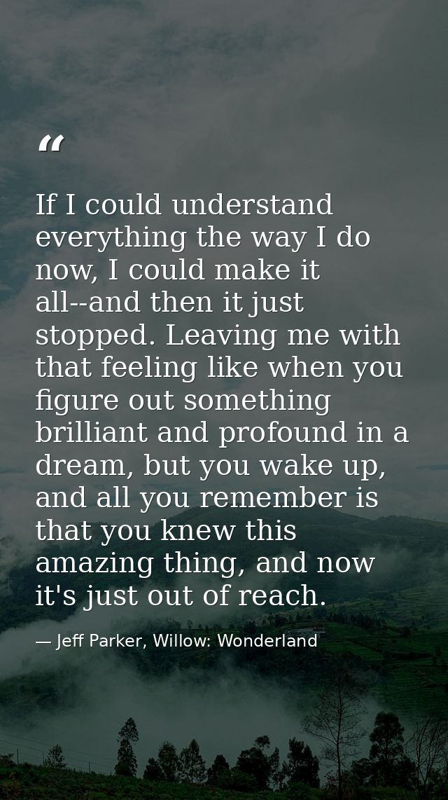 If I could understand everything the way I do now, I could make it all--and then it just stopped. Leaving me with that f — Jeff Parker, Willow: Wonderland