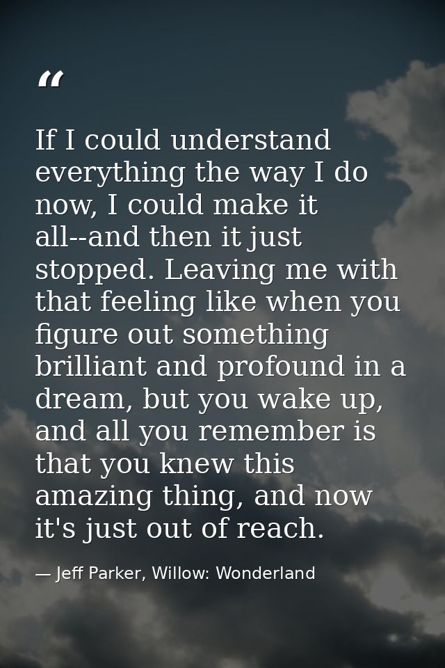 If I could understand everything the way I do now, I could make it all--and then it just stopped. Leaving me with that f — Jeff Parker, Willow: Wonderland