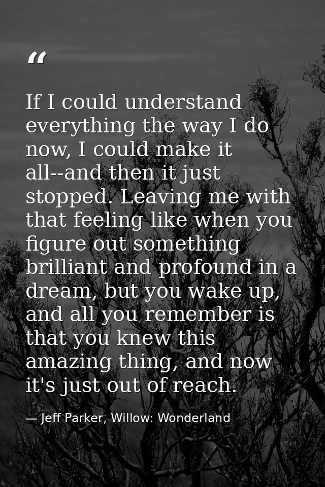 If I could understand everything the way I do now, I could make it all--and then it just stopped. Leaving me with that f — Jeff Parker, Willow: Wonderland