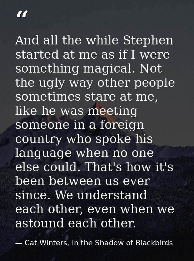 And all the while Stephen started at me as if I were something magical. Not the ugly way other people sometimes stare at — Cat Winters, In the Shadow of Blackbirds