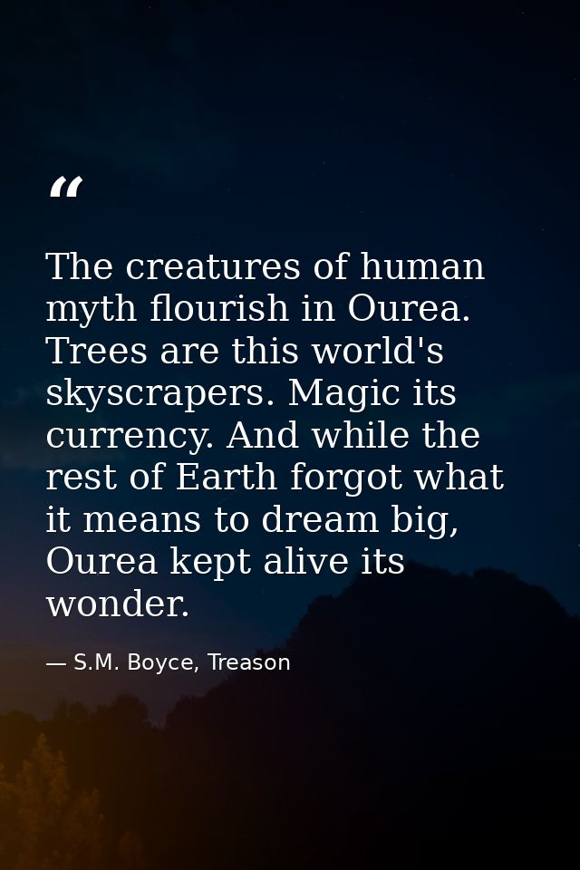 The creatures of human myth flourish in Ourea. Trees are this world's skyscrapers. Magic its currency. And while the res — S.M. Boyce, Treason