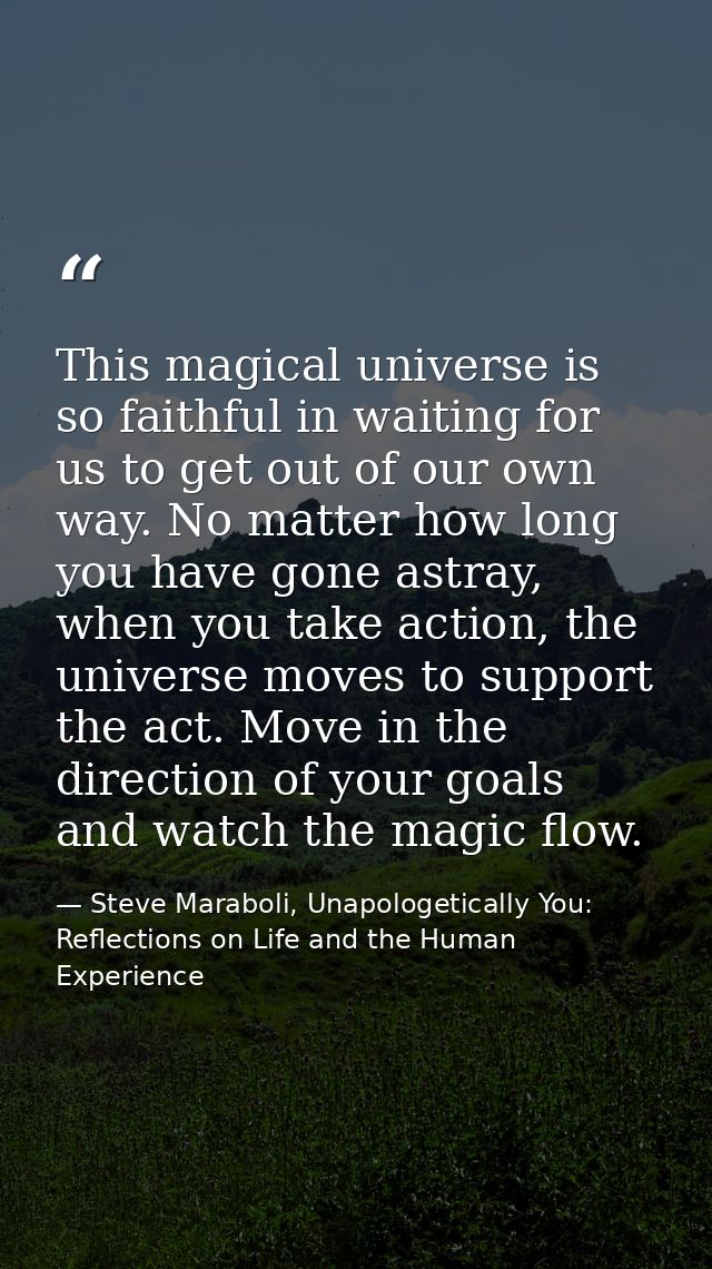 This magical universe is so faithful in waiting for us to get out of our own way. No matter how long you have gone astra — Steve Maraboli, Unapologetically You: Reflections on Life and the Human Experience