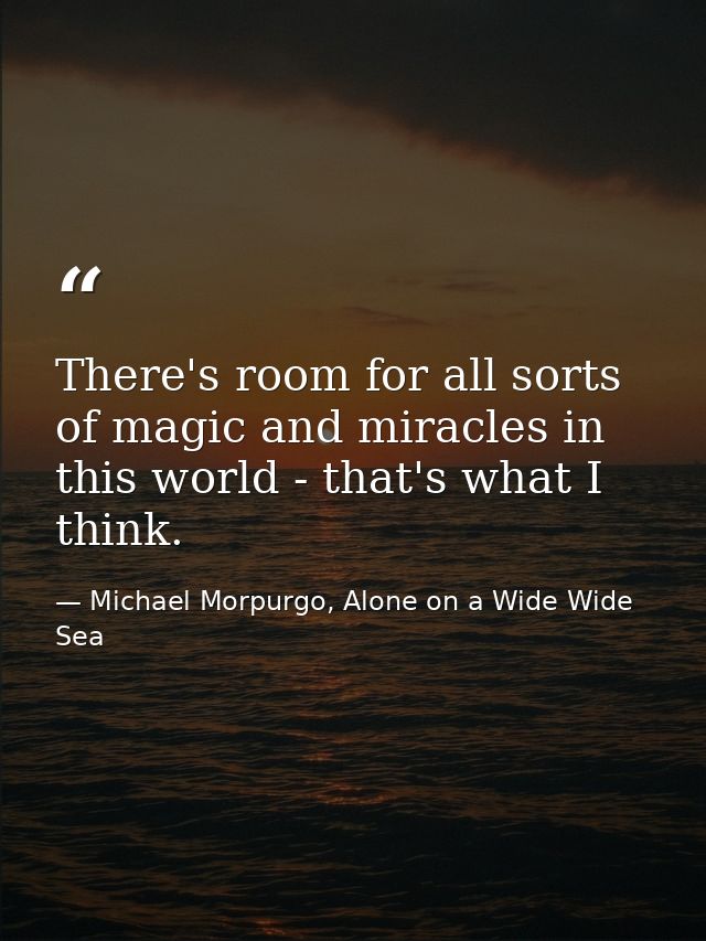 There's room for all sorts of magic and miracles in this world - that's what I think. — Michael Morpurgo, Alone on a Wide Wide Sea