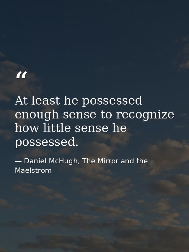 At least he possessed enough sense to recognize how little sense he possessed. — Daniel McHugh, The Mirror and the Maelstrom