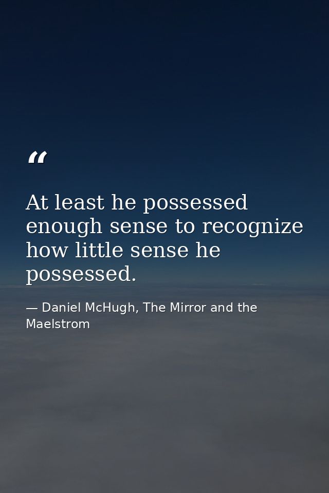At least he possessed enough sense to recognize how little sense he possessed. — Daniel McHugh, The Mirror and the Maelstrom