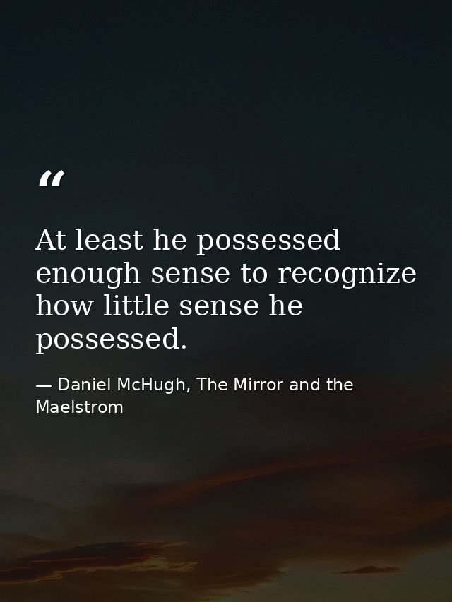 At least he possessed enough sense to recognize how little sense he possessed. — Daniel McHugh, The Mirror and the Maelstrom