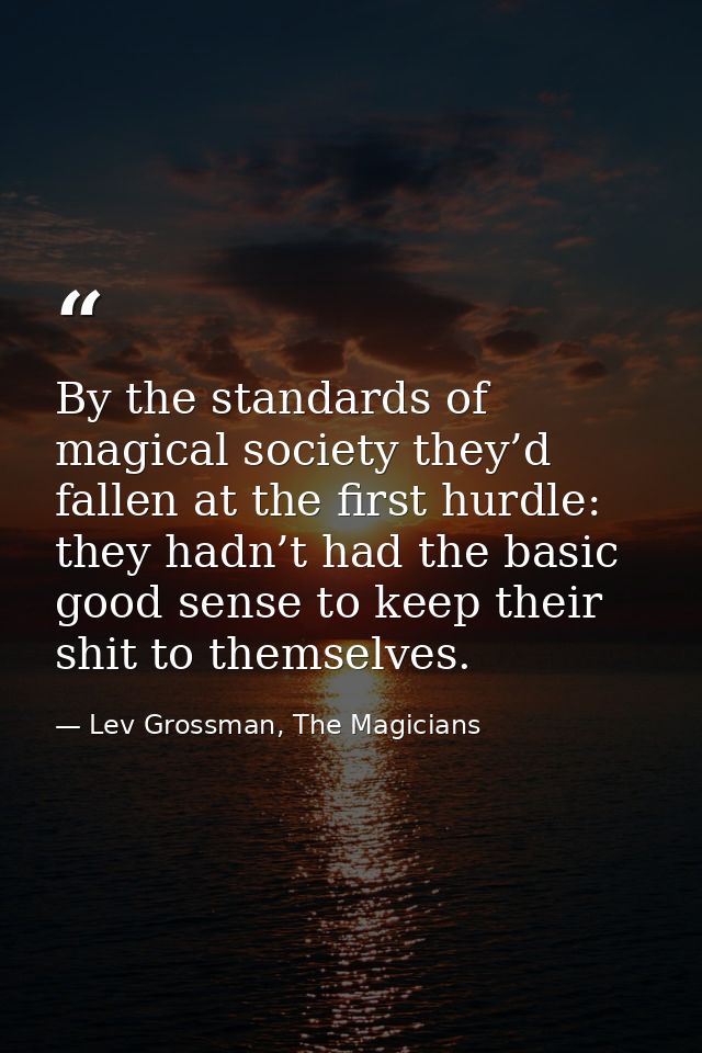 By the standards of magical society they’d fallen at the first hurdle: they hadn’t had the basic good sense to keep thei — Lev Grossman, The Magicians