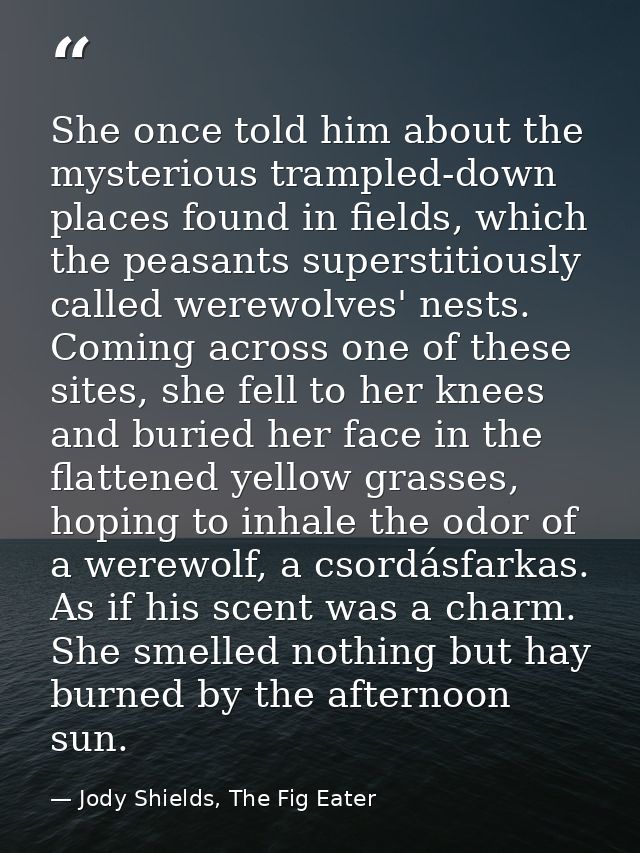 She once told him about the mysterious trampled-down places found in fields, which the peasants superstitiously called w — Jody Shields, The Fig Eater