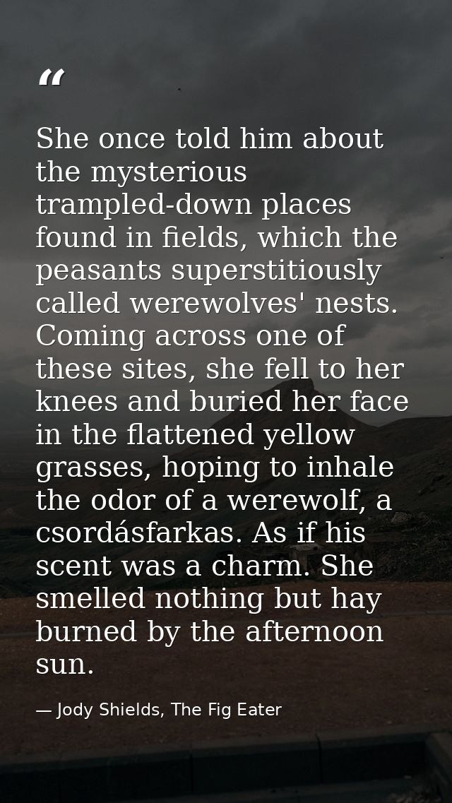 She once told him about the mysterious trampled-down places found in fields, which the peasants superstitiously called w — Jody Shields, The Fig Eater