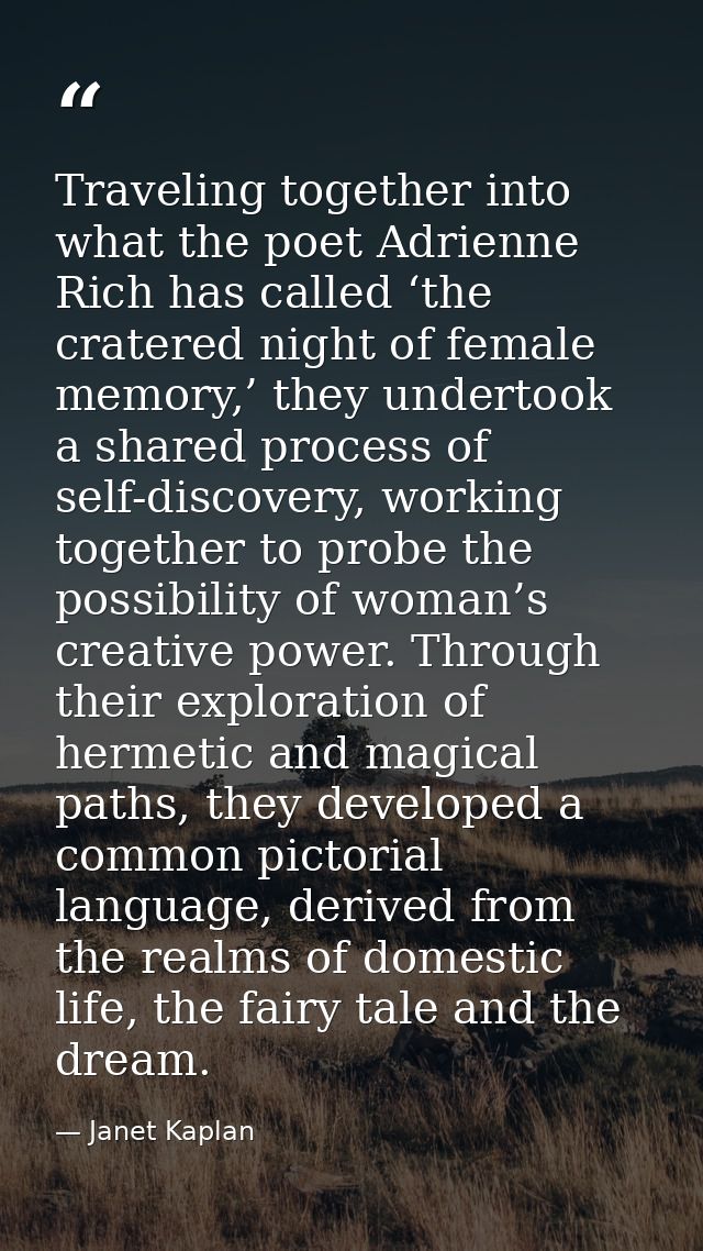Traveling together into what the poet Adrienne Rich has called ‘the cratered night of female memory,’ they undertook a s — Janet Kaplan