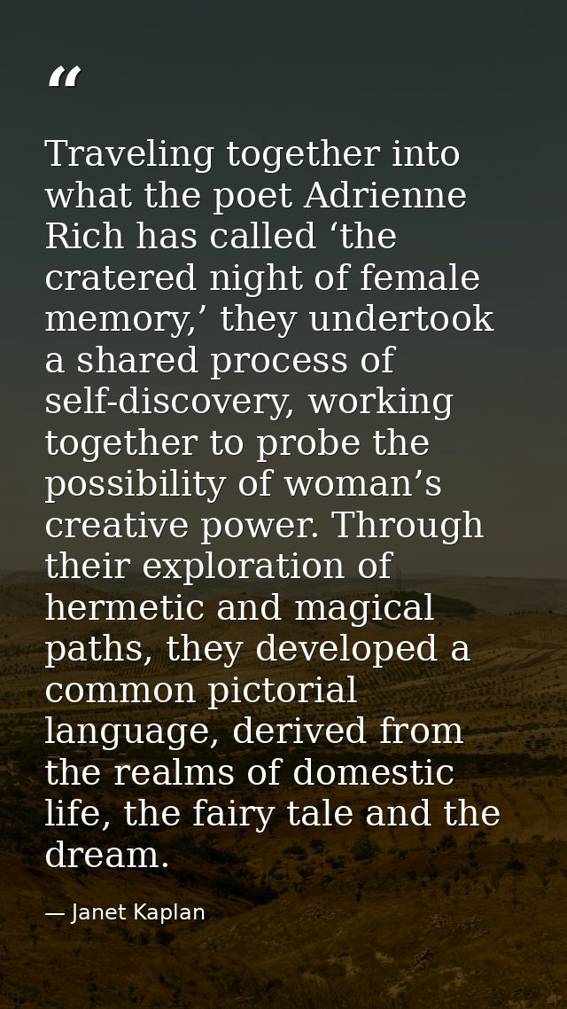 Traveling together into what the poet Adrienne Rich has called ‘the cratered night of female memory,’ they undertook a s — Janet Kaplan