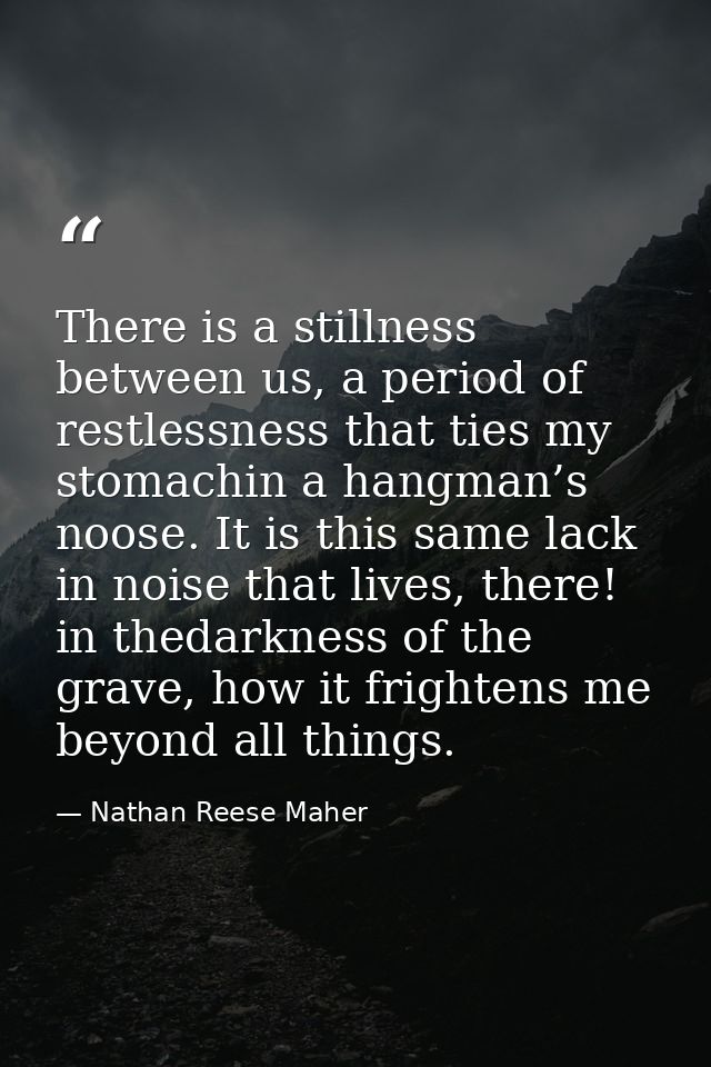 There is a stillness between us, a period of restlessness that ties my stomachin a hangman’s noose. It is this same lack — Nathan Reese Maher