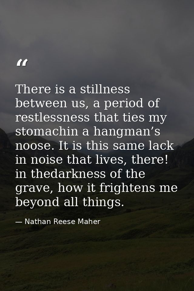 There is a stillness between us, a period of restlessness that ties my stomachin a hangman’s noose. It is this same lack — Nathan Reese Maher