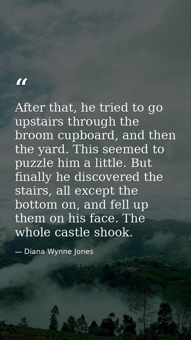 After that, he tried to go upstairs through the broom cupboard, and then the yard. This seemed to puzzle him a little. B — Diana Wynne Jones