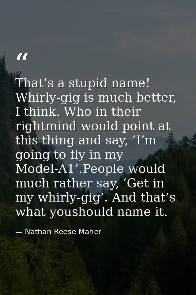 That’s a stupid name! Whirly-gig is much better, I think. Who in their rightmind would point at this thing and say, ‘I’m — Nathan Reese Maher