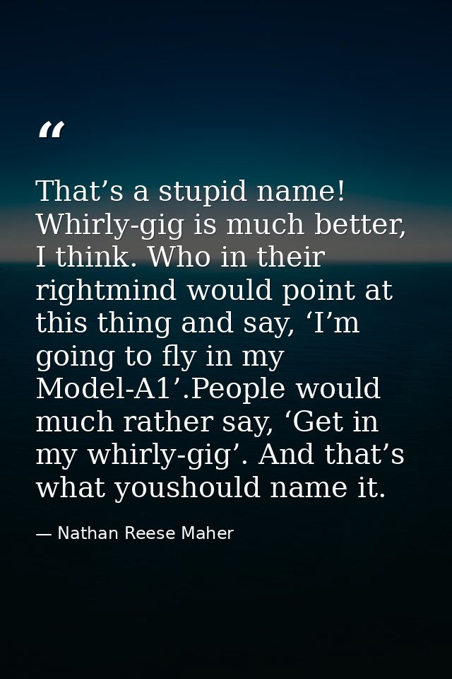 That’s a stupid name! Whirly-gig is much better, I think. Who in their rightmind would point at this thing and say, ‘I’m — Nathan Reese Maher