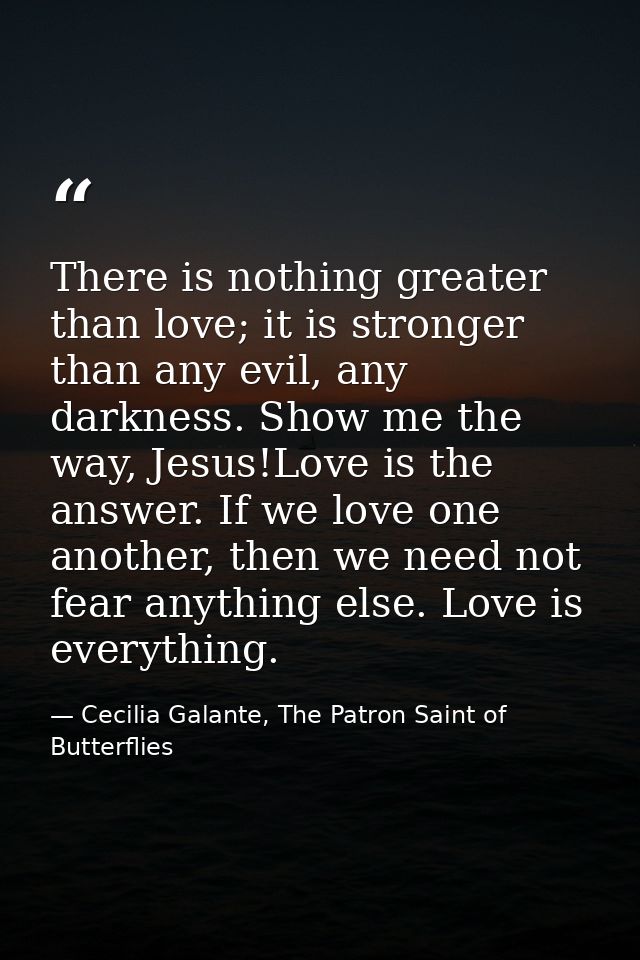 There is nothing greater than love; it is stronger than any evil, any darkness. Show me the way, Jesus!Love is the answe — Cecilia Galante, The Patron Saint of Butterflies