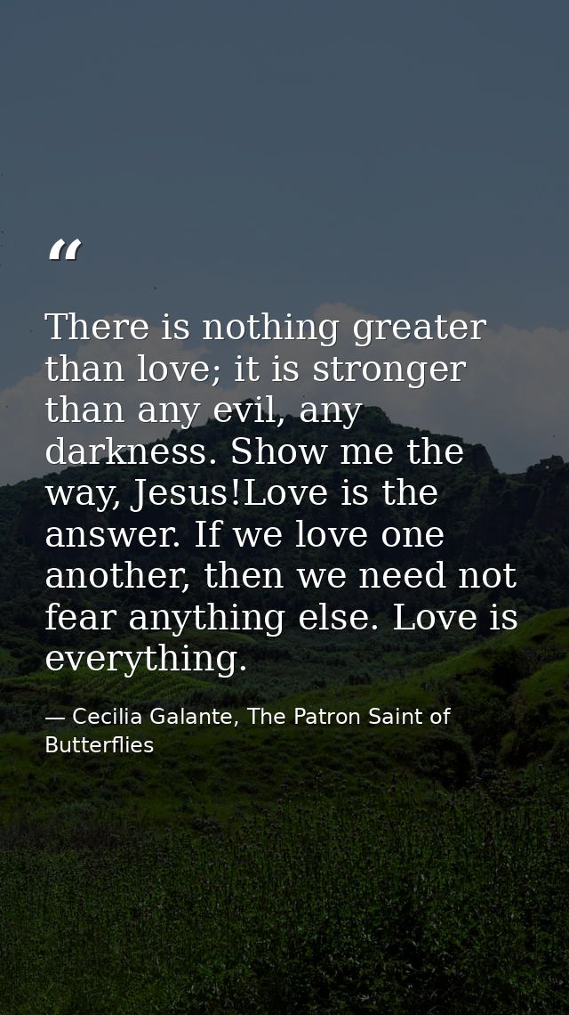 There is nothing greater than love; it is stronger than any evil, any darkness. Show me the way, Jesus!Love is the answe — Cecilia Galante, The Patron Saint of Butterflies