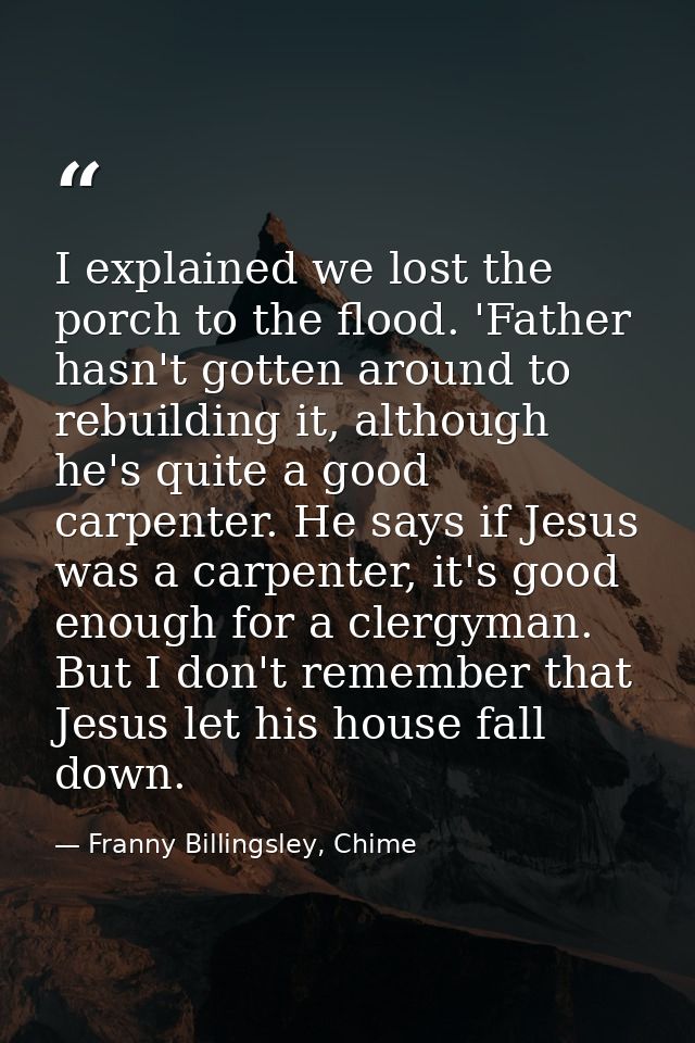I explained we lost the porch to the flood. 'Father hasn't gotten around to rebuilding it, although he's quite a good ca — Franny Billingsley, Chime