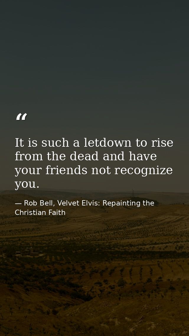 It is such a letdown to rise from the dead and have your friends not recognize you. — Rob Bell, Velvet Elvis: Repainting the Christian Faith