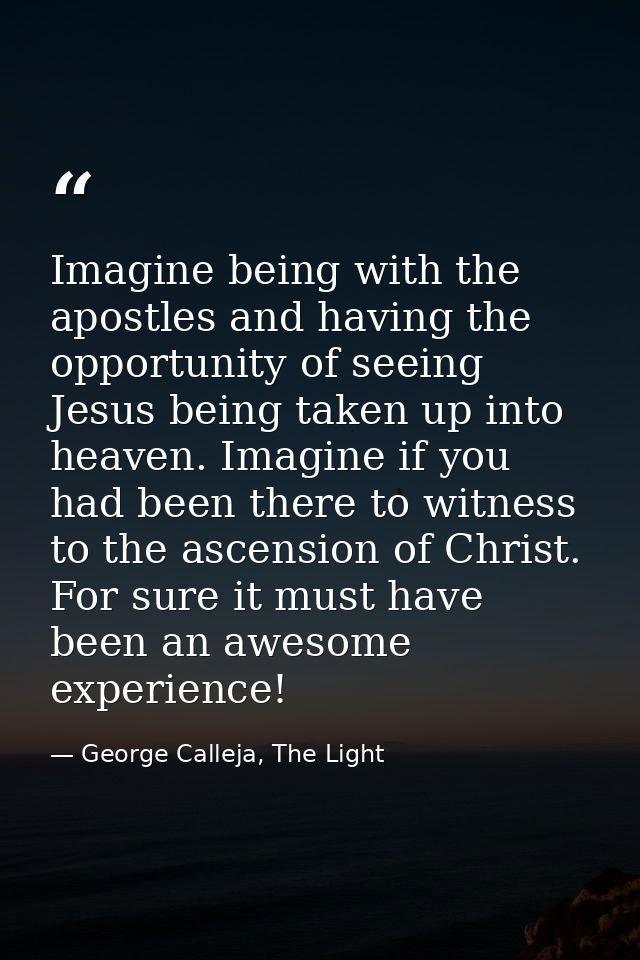 Imagine being with the apostles and having the opportunity of seeing Jesus being taken up into heaven. Imagine if you ha — George Calleja, The Light
