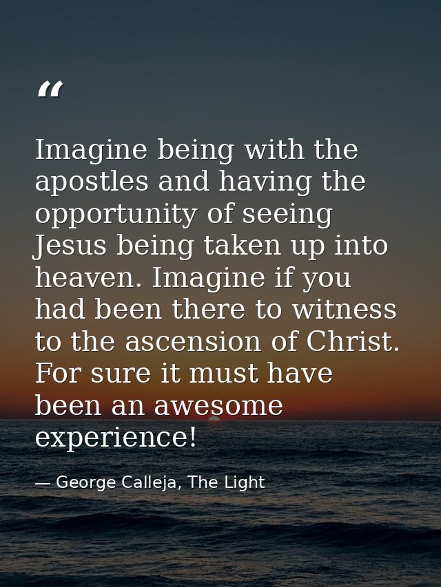 Imagine being with the apostles and having the opportunity of seeing Jesus being taken up into heaven. Imagine if you ha — George Calleja, The Light