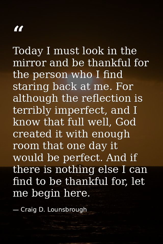 Today I must look in the mirror and be thankful for the person who I find staring back at me. For although the reflectio — Craig D. Lounsbrough