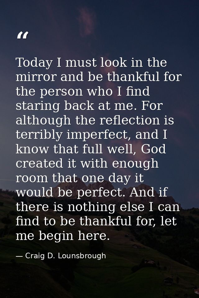 Today I must look in the mirror and be thankful for the person who I find staring back at me. For although the reflectio — Craig D. Lounsbrough