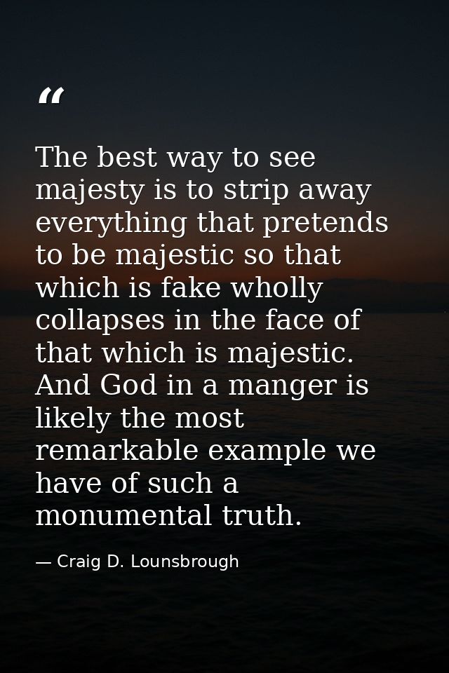 The best way to see majesty is to strip away everything that pretends to be majestic so that which is fake wholly collap — Craig D. Lounsbrough