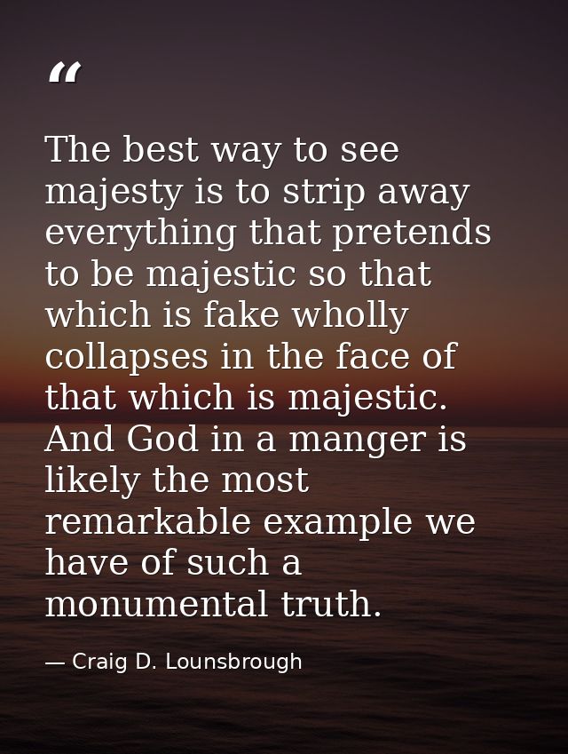 The best way to see majesty is to strip away everything that pretends to be majestic so that which is fake wholly collap — Craig D. Lounsbrough