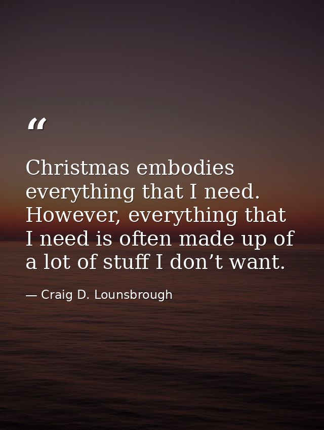 Christmas embodies everything that I need. However, everything that I need is often made up of a lot of stuff I don’t wa — Craig D. Lounsbrough
