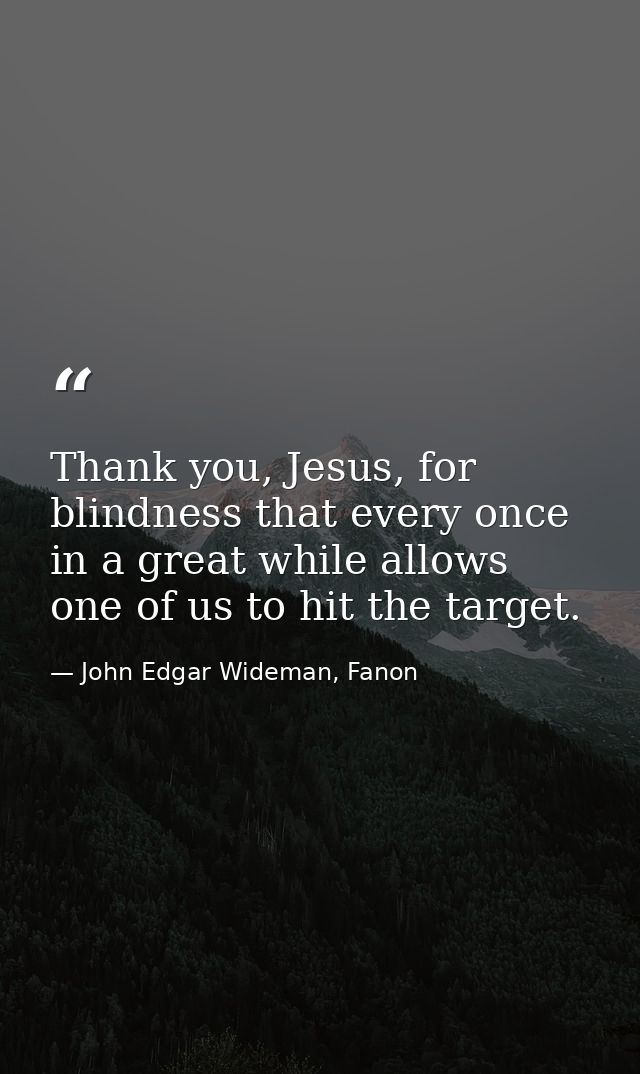 Thank you, Jesus, for blindness that every once in a great while allows one of us to hit the target. — John Edgar Wideman, Fanon