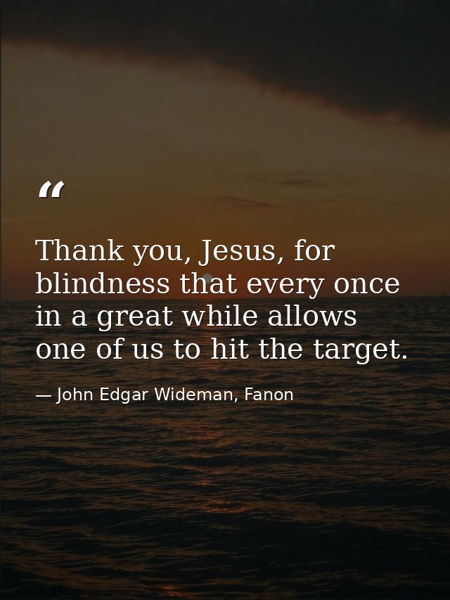 Thank you, Jesus, for blindness that every once in a great while allows one of us to hit the target. — John Edgar Wideman, Fanon