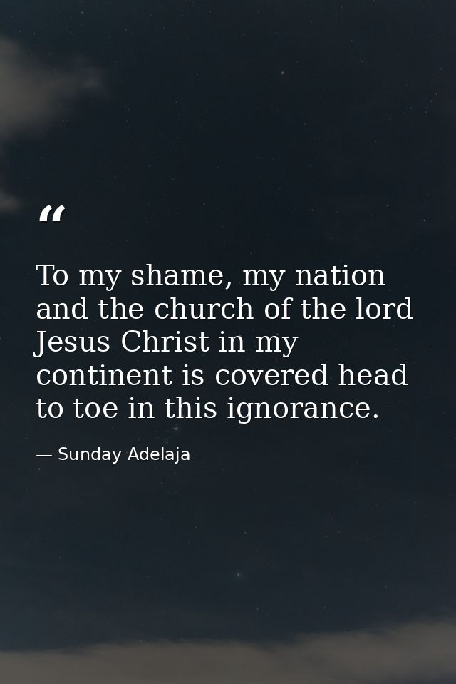To my shame, my nation and the church of the lord Jesus Christ in my continent is covered head to toe in this ignorance. — Sunday Adelaja