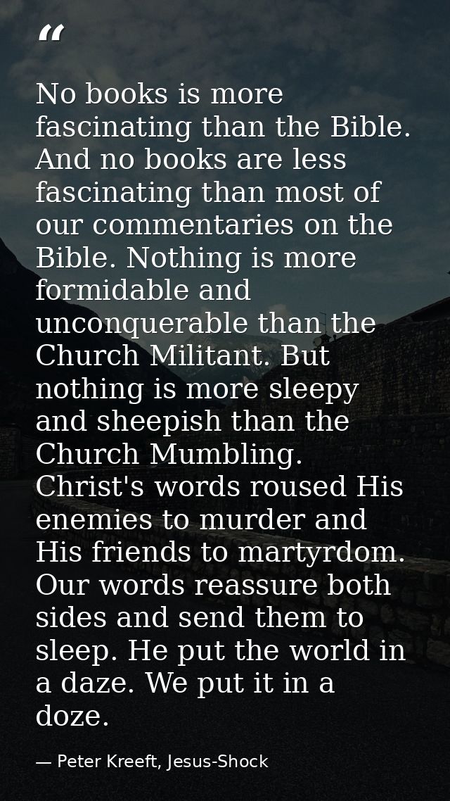 No books is more fascinating than the Bible. And no books are less fascinating than most of our commentaries on the Bibl — Peter Kreeft, Jesus-Shock