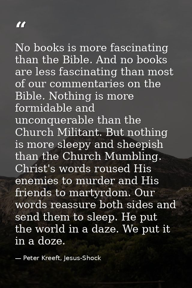 No books is more fascinating than the Bible. And no books are less fascinating than most of our commentaries on the Bibl — Peter Kreeft, Jesus-Shock