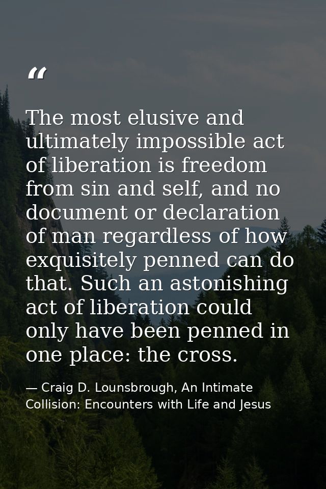 The most elusive and ultimately impossible act of liberation is freedom from sin and self, and no document or declaratio — Craig D. Lounsbrough, An Intimate Collision: Encounters with Life and Jesus